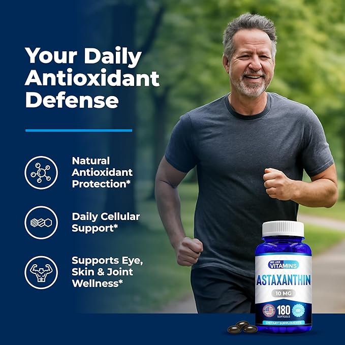 We Like Vitamins Astaxanthin 10mg Softgel - Highly Potent Astaxanthin Supplements from Haematococcus Pluvialis - Improves Eye, Joint, Skin Health & Energy Levels - 180 Servings, 6 Month Supply
