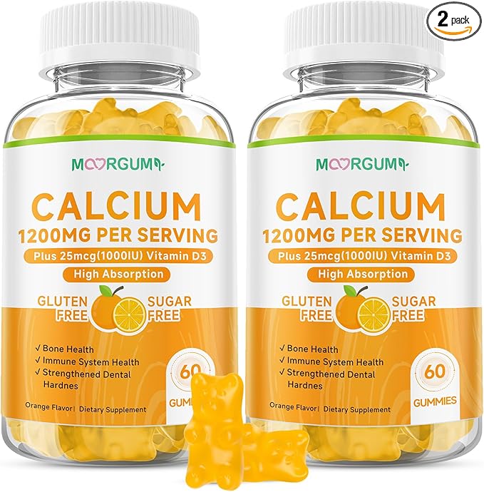 Calcium Citrate Gummies for Kids, Adult - 1200 mg with Vitamin D3 1000IU - Support Bone, Teeth, Immune Health, High Absorption Calcium and Vitamin D Supplement, Orange Flavor, 120 Count