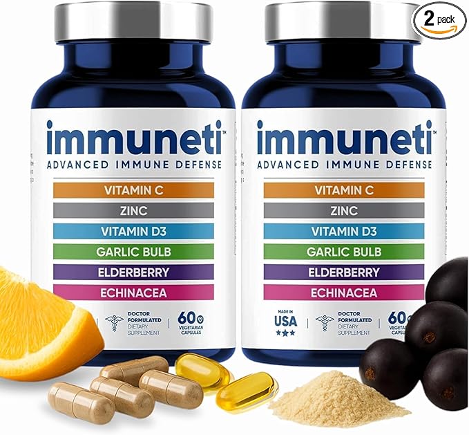 Immuneti Advanced Immune Support – Doctor Formulated 6-in-1 Daily Immunity Supplement – Made in USA – With Vitamin C, D3, Zinc, Elderberry, Garlic & Echinacea - Vital Nutrients & Antioxidants (2)
