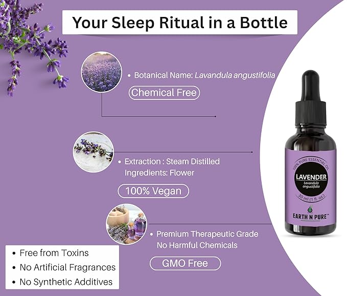 Earth N Pure Lavender Essential Oil Steam Distilled, Natural and Therapeutic Grade for Skin, Hair, DIY and Aromatherapy | with Glass Dropper -15 ml