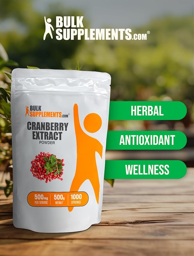 BulkSupplements.com Cranberry Extract Powder - Cranberry Flavoring Powder, Sourced from Vaccinium Macrocarpon Fruit - Vegan & Gluten Free, 500mg per Serving, 500g (1.1 lbs) (Pack of 1)