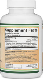 Magnesium Complex Supplement 180 Capsules (426mg Elemental Magnesium Provided by 2,300mg of Eight Different Forms of Magnesium) MAG-8 Provides 100% Daily Recommended Value of Magnesium by Double Wood