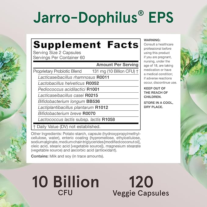 Jarrow Formulas Jarro Dophilus Probiotics 10 Billion CFU - Probiotic Supplement Capsules for Digestive Health & Gut Health for Women and Men, 120 Veggie Capsules (Pack of 2)
