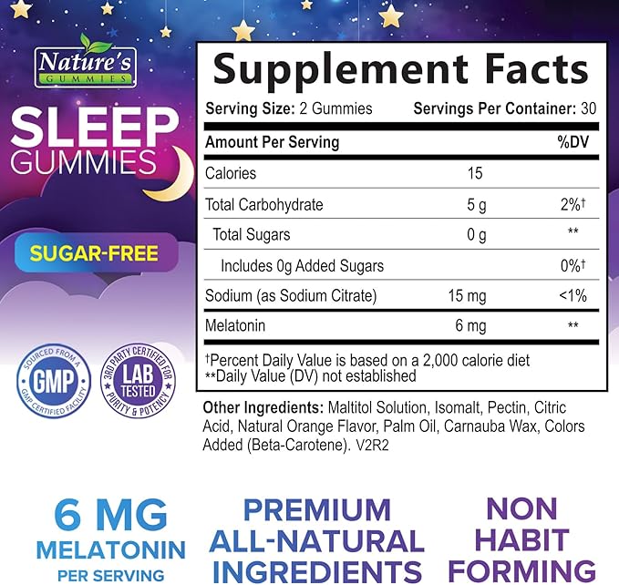 Sleep Gummies 6mg Per Serving - Sugar Free Melatonin Gummy Supplement for Adults - Natural Zero Sugar Sleeping Gummy for Adults & Kids, Orange Flavored, Extra Strength Sleep Support - 60 Count