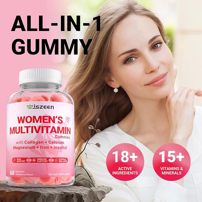 Sugar Free Methylated Multivitamin for Women Gummies, Biotin, Collagen, Calcium, Magnesium, Inositol, Folate, Iron, Vitamin A, C, D, E - Womens Vitamins for Energy, Immune, Bone, Skin, Hair