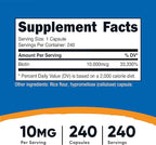 Nutricost Biotin (Vitamin B7) 10,000mcg, 240 Caps (3 Bottles) - Non-GMO, Gluten Free
