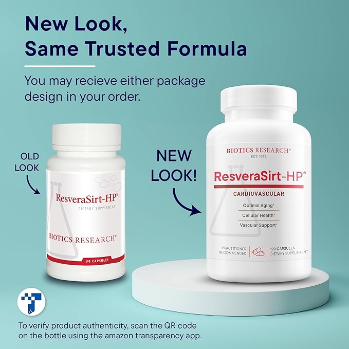 Biotics Research ResveraSirt HP Formulated by Dr. Mark Houston, Trans Resveratrol, Quercetin, Increase Sirtuin Activity, Cardiovascular Support, Heart Power, Vascular Support, 120 Capsules