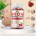 Iron Gummies Supplement for Women, Men & Kids, Iron 65mg with 250mg Vitamin C B6 B12 Folate Healthy Blood, Energy & Immune Support Gentle on Stomach Ferrous Fumarate, 120 Count