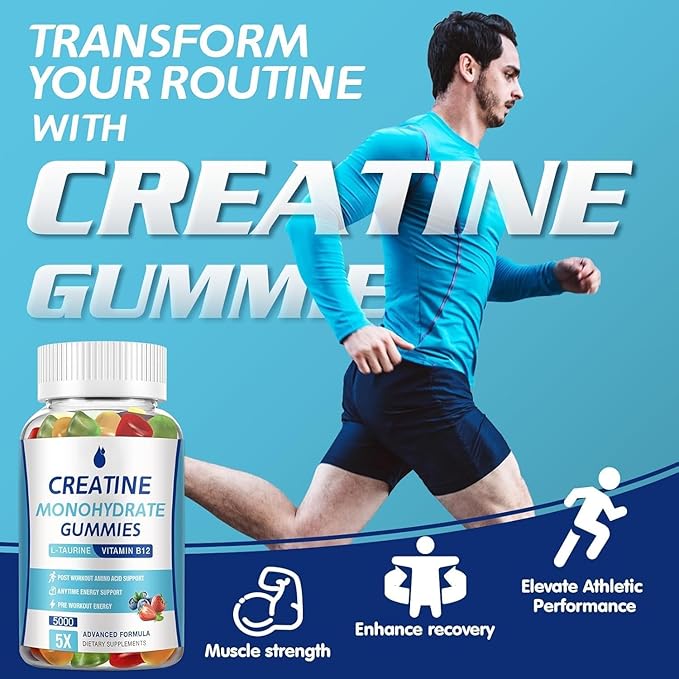 Creatine Monohydrate Gummies 5000mg Creatine for Women & Men 2 Packs, Creatine Monohydrate Chew for Boost Focus, Muscle Strength, 5g Creatine Monohydrate per Serving, Sugar Free, Vegan