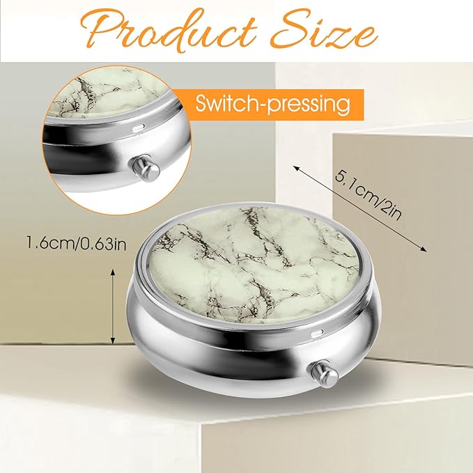 WLLHYF Pill Box Cute Small Pill Box for Purse & Pocket Medicine Organizer Travel Pillbox Waterproof Pills Cases Metal Pills Container Holder for Vitamins, Fish Oil, Supplements (Silver Marbles)