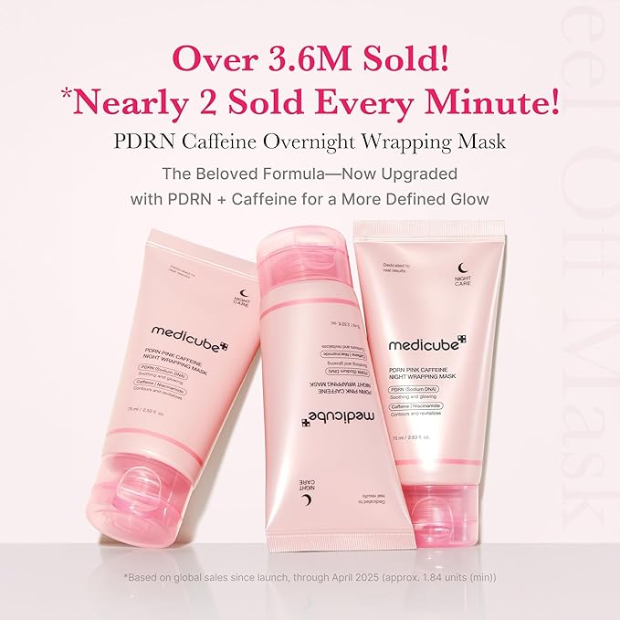 medicube Wrapping Mask PDRN Caffeine Overnight Peel Off Facial Mask | Firming, Depuffing & Hydration | Caffeine, Collagen For Refined, Glass Skin & Face Contour Support | Korean Skin Care, 2.53 fl.oz