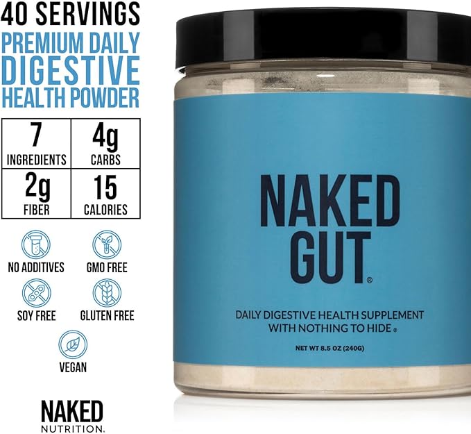 NAKED Gut - Daily Gut Health Supplement - Natural Gut Health Powder for Gut Cleanse, Digestive Support, GMO-Free, Soy-Free, Gluten-Free, Vegan and Hypoallergenic, 40 Servings (Pack of 2)