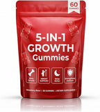5-in-1 Growth Gummies with Amino Acids, Vitamin D3 & K2, Strawberry Flavor Chewable Supplement, 60 Count