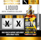PURE RESEARCH Liquid Biotin & Collagen Hair Growth Drops 60,000mcg – Biotin and Liquid Collagen Supplements for Women & Men – Supports Glowing Skin, Healthy Hair & Nail Growth (2Fl Oz)