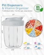 Large Pill Organizer,Supplement Organizer for 7 Different Vitamins,Pill Dispenser with Anti-Mixing Design,Easy to Retrieve Meds,Includes 20 Pcs Labels,Travel Pill Organizer(Gray)