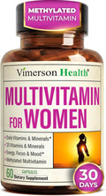 Multivitamin for Women with Methylated Vitamins and Chelated Minerals for Energy, Focus and Immune Health – Premium Daily Womens Multivitamins & Multiminerals – 60 Capsules