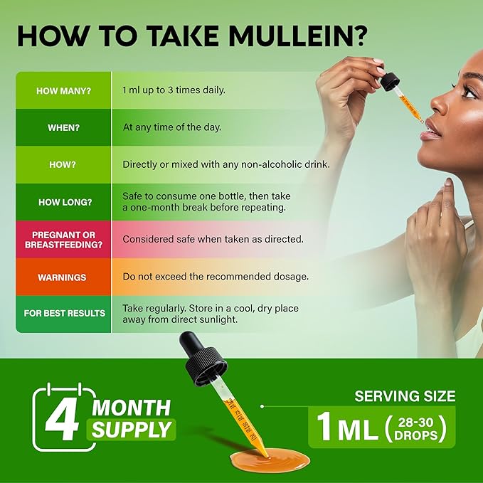 Mullein Drops for Lungs - USDA Organic Liquid - Mullein Leaf Extract Supplement - Made in USA - Lung & Bronchial Cleanse for Smokers - Respiratory Health Support - As Tincture, Tea, Pills - 4 fl oz