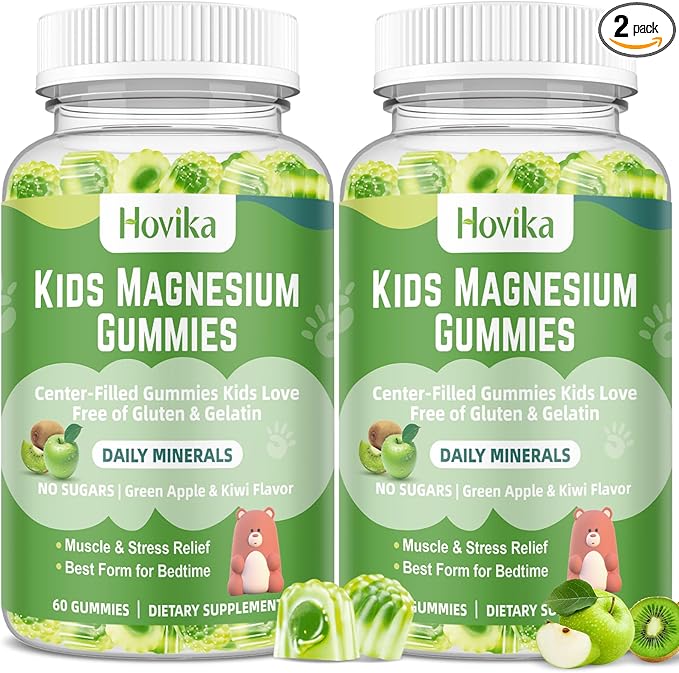 Magnesium Glycinate Gummies for Kids: Calm Magnesium Supplement for Kids & Adults with Zinc Citrate, GABA, Chamomile, Vitamin B6 & C - Sleep, Relaxation & Focus, Green Apple & Kiwi Flavor 120ct
