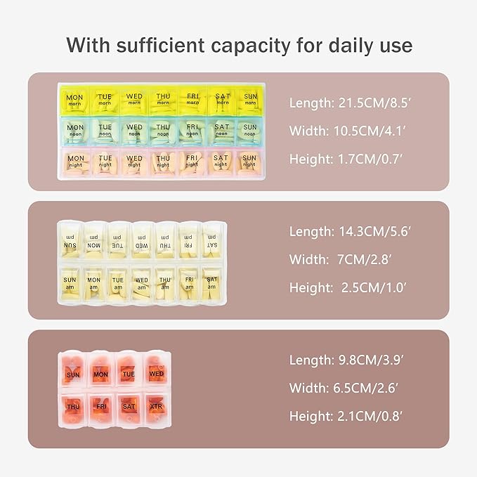 Weekly Travel Pill Organizer Pill Case for Purse with Removable 7 Day Pill Box Holder,Cute Medication Organizer Pill Container for Medicine, Vitamin, Fish Oils,Supplement(Brown, Small)