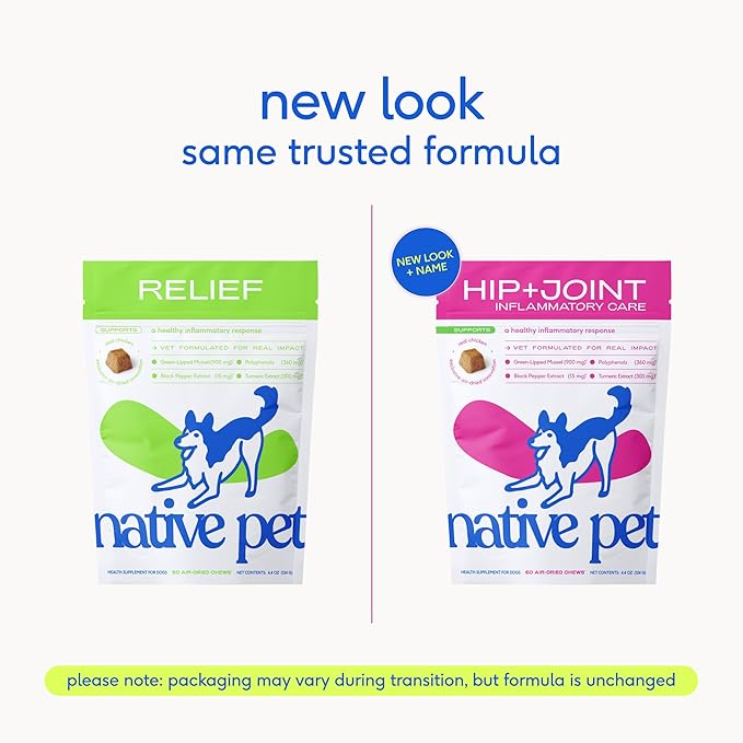 Native Pet Inflammatory Care - Pain Relief for Dogs - Green-Lipped Mussel, Turmeric & Collagen for Dogs - Hip and Joint Supplement Supports Healthy Inflammatory Response & Joint Comfort - 30 Chews