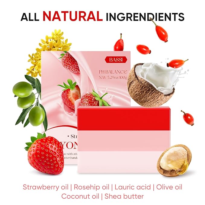 Yoni Soap Bars & Natural Yoni Oil Set, Natural Vaginal Wash for Women Feminine Wash Vaginial Deodorants pH Balance, Eliminates Odor, Feminine Oil 30ml/1 oz, 2 Pcs Vaginal Care Soap (3pcs strawberry)