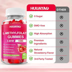L-Methylfolate 15 mg Gummies, Methylfolate Supplement, Folate 5-MTHF Supplement for Support Mood, Brain Health, Immune System, Sugar Free, Strawberry Flavor, 120 Count