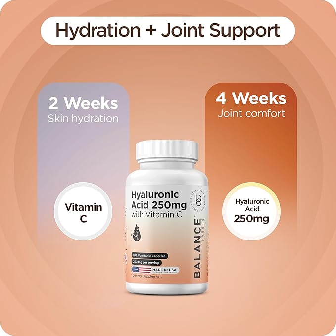 Pure Hyaluronic Acid Supplement 250mg with Vitamin C 50mg, 120 Vegan Capsules - Skin Hydration for Natural Glow, Hair, Nails, Bone & Joint Health Formula 120 Count (Pack of 12)