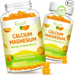 Calcium Magnesium Zinc Gummies with Vitamin D3 and K2, High Absorption Magnesium Glycinate Potassium for Immune and Calm Mood, Vegan Orange Flavor 120 Gummies