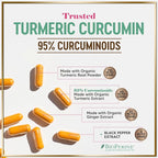 Turmeric Curcumin Supplement with 95% Curcuminoids, Organic Turmeric & Ginger 1750mg, BioPerine Black Pepper for Best Absorption, Nature's Vegan Joint Support, Non-GMO, Bottled in USA - 360 Capsules