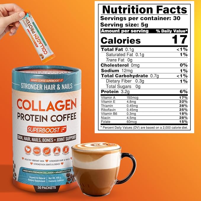 Collagen Peptides Coffee Powder for Weight Loss – Supports Digestion, Bloating, Energy & Focus, Fat Burning, Joint, Skin, Hair & Nails – High-Protein for Women & Men (90 Servings)