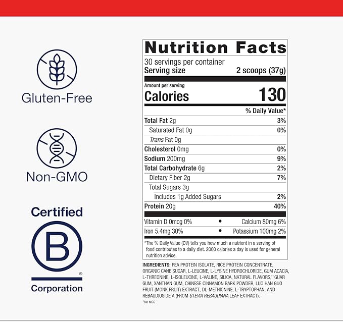 Metagenics Perfect Protein Pea & Rice - Plant-Based Protein Powder with 20g Protein & 3.5g BCAAs - Supports Muscle Growth & Recovery - Non-GMO, Gluten-Free, Dairy-Free - Vanilla - 30 Servings