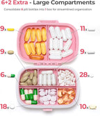 Travel Pill Organizer, 6+2 Extra Large Compartments Portable Pill Case, Daily Pill Box to Hold Vitamins, Small Pill Container for Pocket Purse Medicine Organizer（Pink）