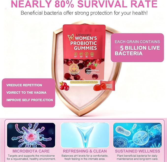 Prebiotic Nutritional Supplements Probiotic Gummies for Women-Women Exclusive pH Balanced probiotics-Controlling Off Flavors -Enriched with 5 Billion CFUs of Active Bacteria（60）