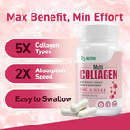 Multi Collagen Peptides Capsules, Type I, II, III, V, X with Vitamin C, E & Hyaluronic Acid | Hair, Skin, Nail & Joint Support | Unflavored, Non-GMO, Easy to Swallow - 90 Count