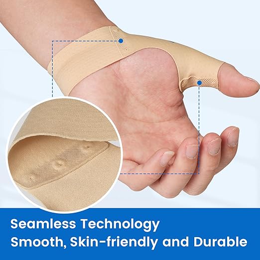 Velpeau Thumb Compression Sleeve for Tendonitis (Pack of 2), Seamless Technology, Gloves Wraps for Arthritis Pain Relief for Women & Men, Splint Liner, Fits Both Hands (Khaki, Short Version, L)