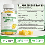 L-Methylfolate Gummies 15mg, Methylfolate Supplement, Folate Supplement for Support Mood, Brain Health, Immune System, Sugar Free, Pineapple Flavor, 60 Count