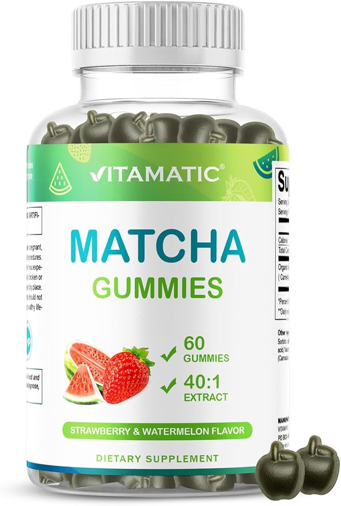 Vitamatic Matcha Gummies 60 Count | Strawberry & Watermelon Flavor - Non-GMO