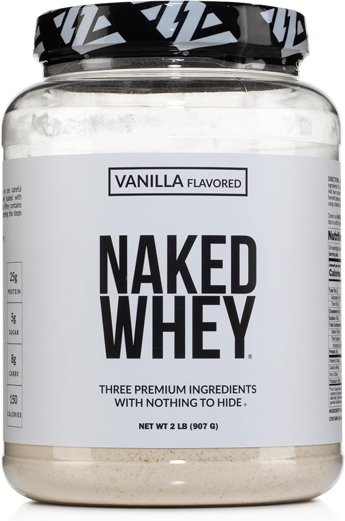 NAKED Whey Vanilla Protein Powder - Only 3 Ingredients - Grass Fed Whey Protein Powder, Vanilla Flavor, and Organic Coconut Sugar, NSF Certified, No GMO, No Soy, and Gluten Free - 24 Servings