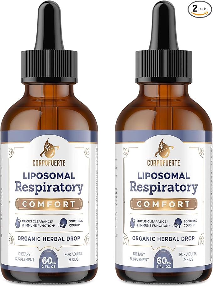 11-in-1 Liposomal Respiratory Relief Drops - Mullein Drops for Lungs with Elderberry, Licorice Root - Support Lung Cleanse and Mucus Relief - Suitable for Kids and Adults (2 Pack)