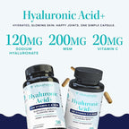 Hyaluronic Acid Capsules with MSM & Vitamin C | 120mg Sodium Hyaluronate | Skin Hydration, Elasticity & Collagen Support | Vegan, Non-GMO, Antioxidant Beauty Supplement 30 Servings