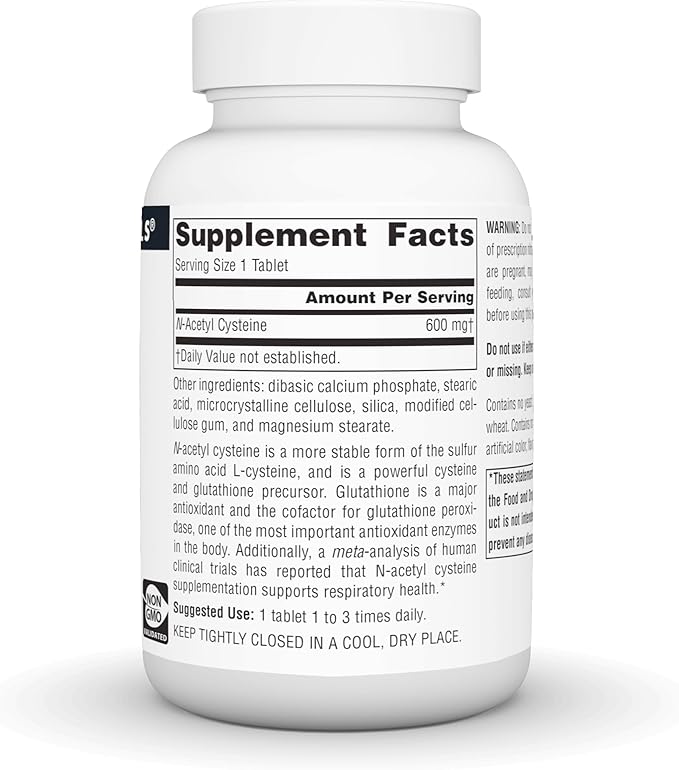 Source Naturals N-Acetyl Cysteine Antioxidant Support 600 mg Dietary Supplement that Supports Respiratory Health* - 120 Tablets