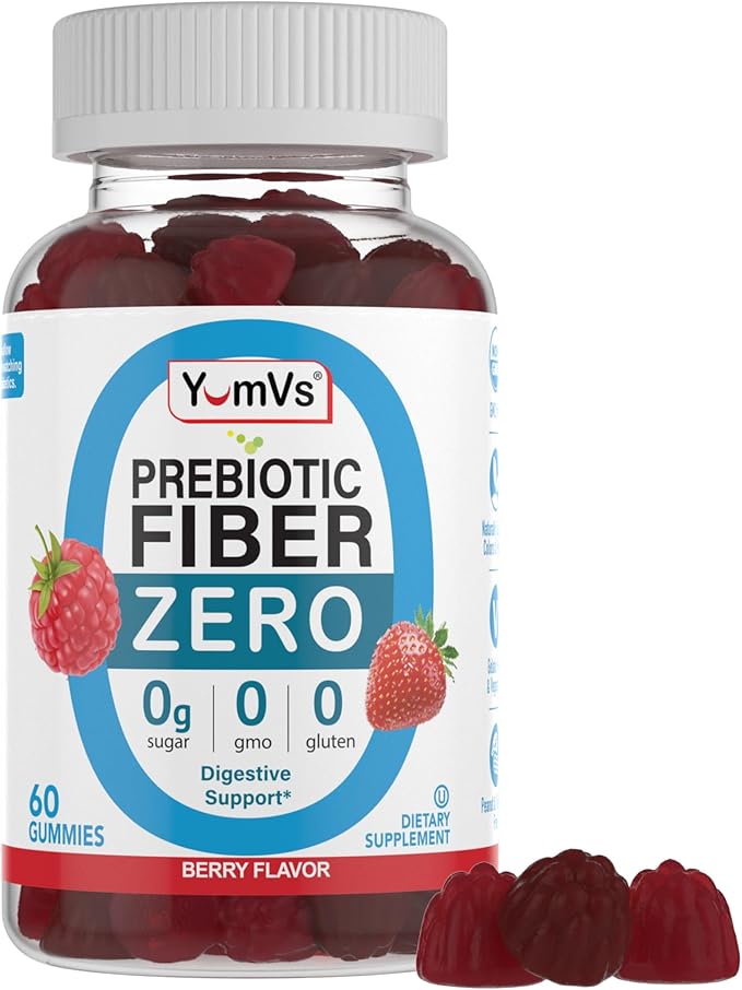 YumVs Sugar Free Fiber Gummies for Adults – 4g Prebiotic Fiber Supplement Gummies for Gut & Digestive Health – Keto Friendly, Vegan, Gluten Free, Non-GMO – Great Tasting Berry Flavor – 60 Count
