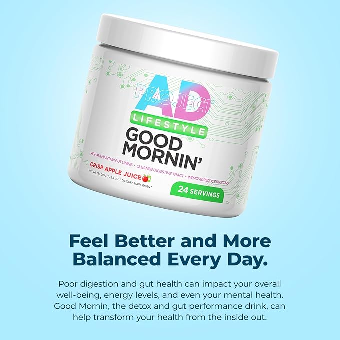 Project AD Life Good Morning Detox and Performance Drink, Naturally Flavored and Formulated with L-GLutamine, Apple Cider Vinegar, and Aloe Vera (24 Servings, Summer Fruits)