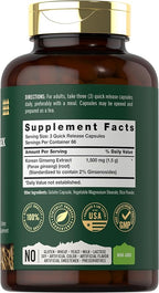 Tahoe Nutritionals Korean Panax Ginseng Extract 1500 mg | 200 Capsules | Supplement for Men & Women | Non-GMO and Gluten Free