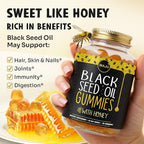 MAJU's Black Seed Oil Gummies with Honey 90ct, 500mg BSO Gummy, Black Cumin Seed Nigella Sativa Oil, Cold-Pressed, Potent Formula, 90ct