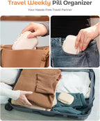 Travel Pill Organizer, 6+2 Extra Large Compartments Portable Pill Case, Daily Pill Box to Hold Vitamins, Small Pill Container for Pocket Purse Medicine Organizer（Beige）