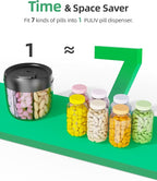PULIV Portable Pill Dispenser Bottle, Vitamin Organizer with 7 Compartments, Holds Plenty of Supplements with Anti-Mixing & Wide Openings Design, Easy to Retrieve Meds, Includes 20 Pcs Sticky Labels