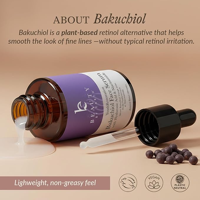 Bio Retinol Alternative Bakuchiol Serum - Smooths Skin & Reduces Fine Lines, USA Made with Natural & Organic Ingredients, Anti-Aging Skin Care Formula, Vegan, Cruelty Free