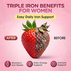 Iron Gummies for Women, Triple Iron Supplement with Multivitamin Iron Gummies with Vitamin C, A, B, Folate, Copper, Zinc for Energy & Blood Support, Immune Health, Vegan, Strawberry Flavor, 120 Counts