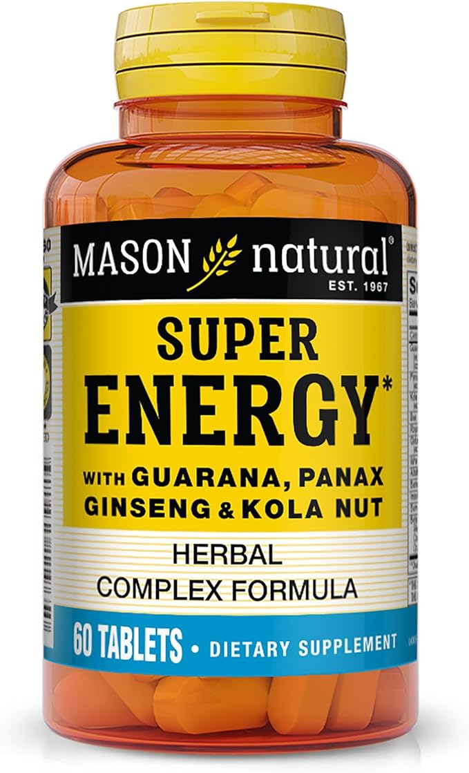 MASON NATURAL Super Energy, Made with Guarana, Panax Ginseng & Kola Nut for Optimal Performance & Energy, 30 Day Supply